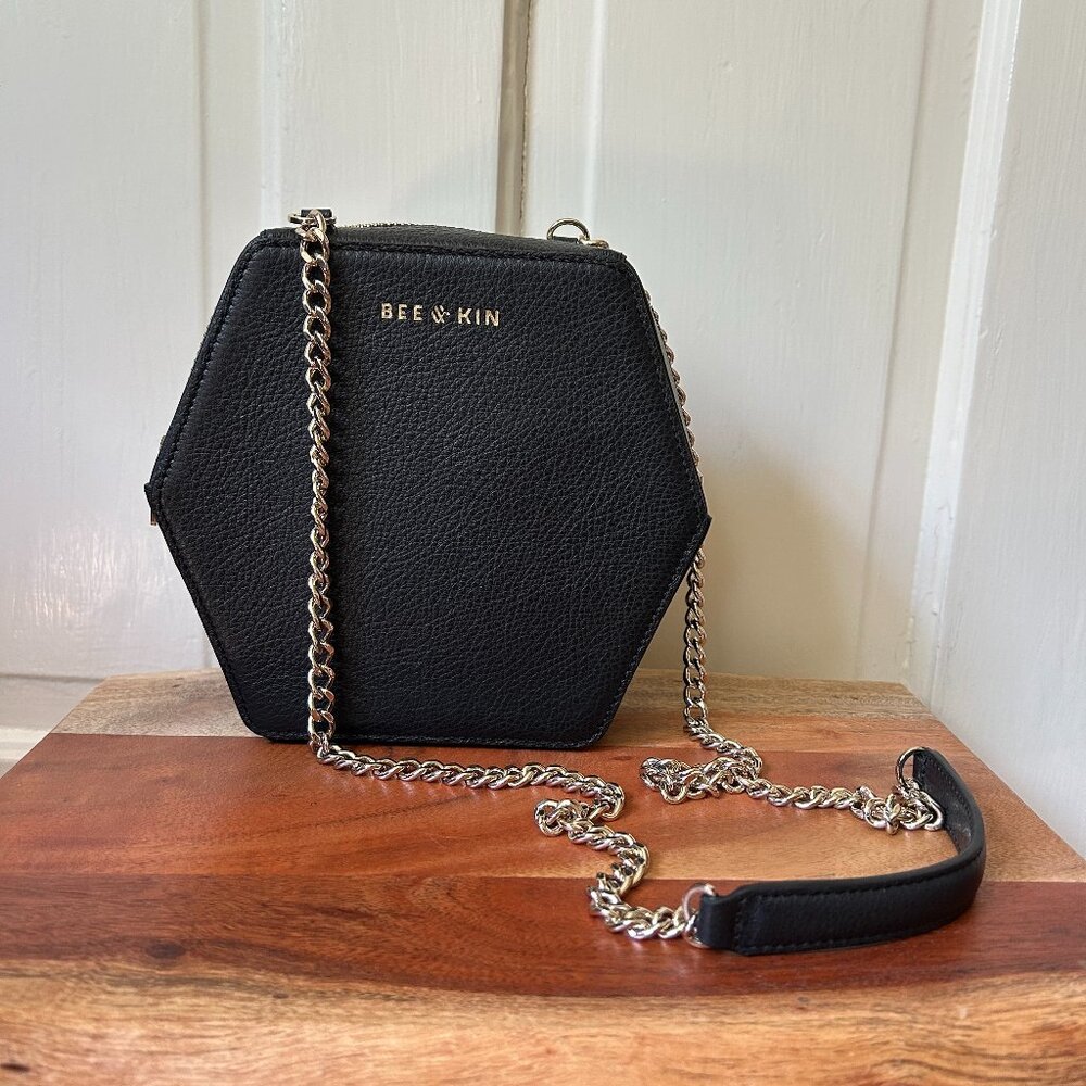 Bee and Kin leather "Sidekick" Crossbody in black with interior LED light